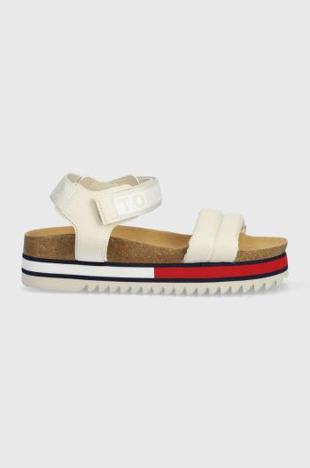 Sandále Tommy Jeans FLAG OUTSOLE SANDAL dámske, béžová farba, na platforme, EN0EN02122