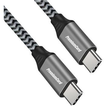 PremiumCord Kábel USB-C M/M, 100 W 20 V/5A 480 Mbps bavlnené opletenie 1,5 m (ku31cw15)
