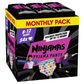 NINJAMAS Nohavičky plienkové Pyjama Pants Srdiečka, 54 ks, 8 rokov, 27kg-43kg