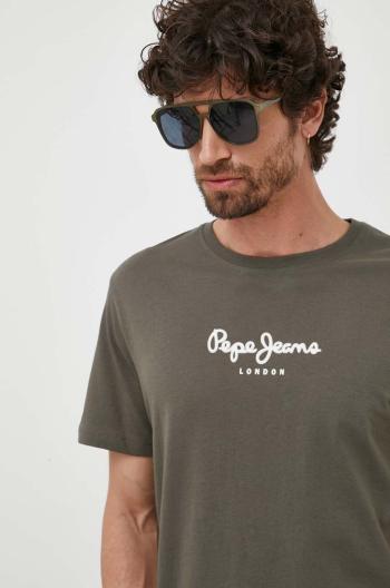 Bavlnené tričko Pepe Jeans zelená farba, s potlačou