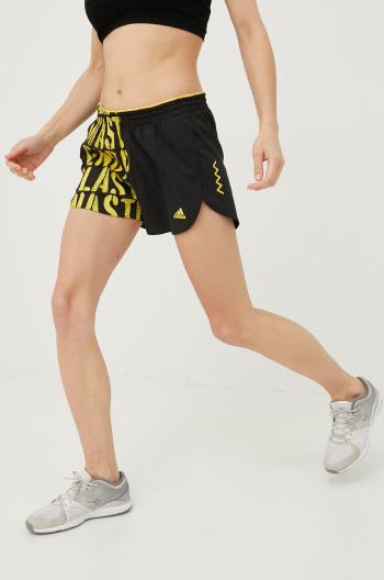 Bežecké šortky adidas Performance Run For The Ocean dámske, čierna farba, vzorované, stredne vysoký pás