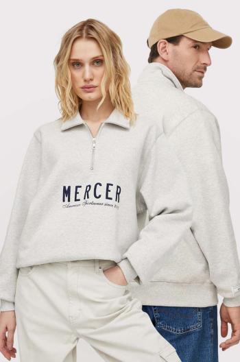 Bavlnená mikina The Mercer Brand The Quarter Zip šedá farba, s potlačou, MEAP241007