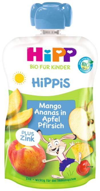 HiPP BIO HiPPis Jablko-Broskyňa-Mango-Ananás + zinok 100 g, od 1 roka