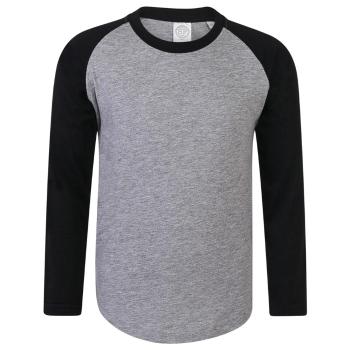 SF (Skinnifit) Detské dvojfarebné tričko s dlhým rukávom - Šedý melír / čierna | 9-10 rokov