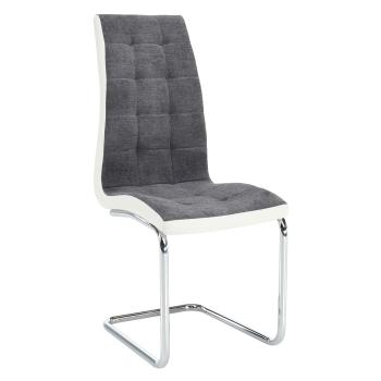Jedálenská stolička, tmavosivá látka/ekokoža biela/chróm, SALOMA NEW P1, poškodený tovar
