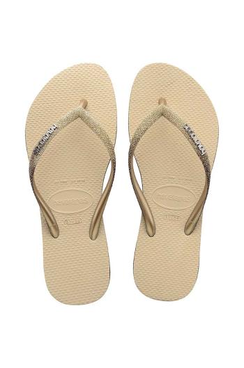 Žabky Havaianas SLIM SPARKLE II dámske, béžová farba, na plochom podpätku, 4146093.0154