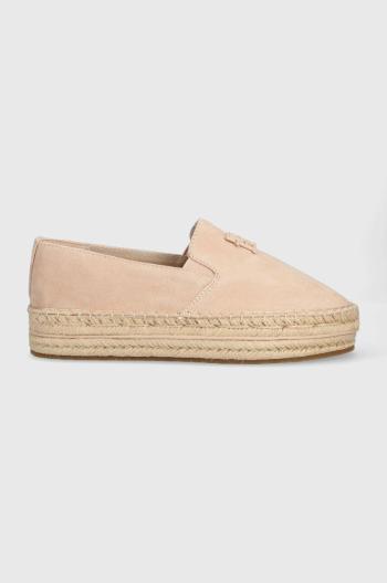 Semišové espadrilky Tommy Hilfiger TH SUEDE FLATFORM ESPADRILLE béžová farba, na platforme, FW0FW07069