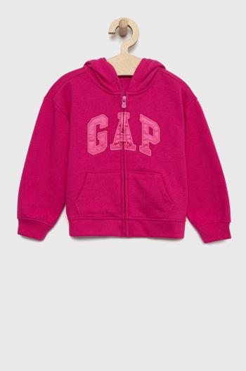 Detská mikina GAP ružová farba, s kapucňou, s nášivkou