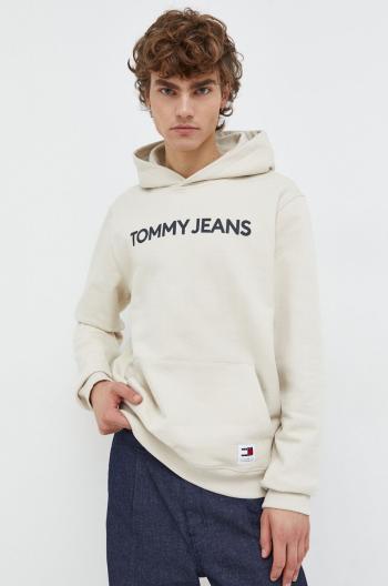 Bavlnená mikina Tommy Jeans pánska,béžová farba,s kapucňou,s potlačou,DM0DM18413