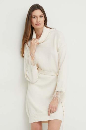 Vlnené šaty Answear Lab biela farba, mini, oversize