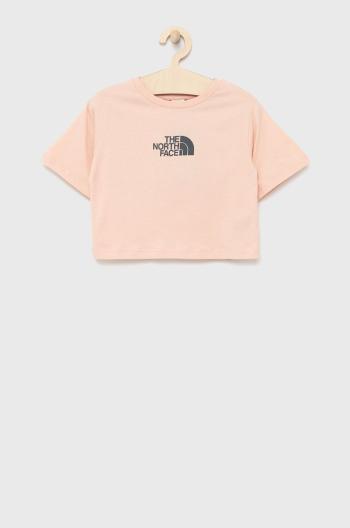 Detské bavlnené tričko The North Face ružová farba,