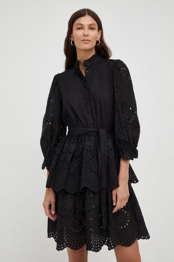 Bavlnené šaty Bruuns Bazaar čierna farba, mini, áčkový strih