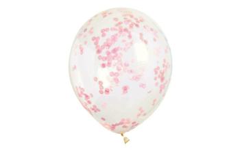 Balóniky 6 ks 30 cm - transparentné s ružovými konfetami - UNIQUE