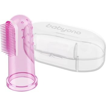 BabyOno Take Care First Toothbrush detská zubná kefka na prst s puzdrom Pink 1 ks