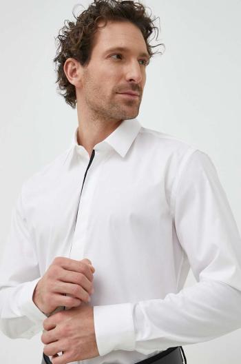 Košeľa BOSS pánska, biela farba, slim, s klasickým golierom