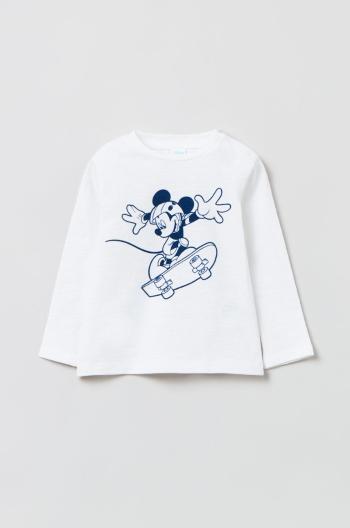 Detské bavlnené tričko s dlhým rukávom OVS biela farba, s potlačou