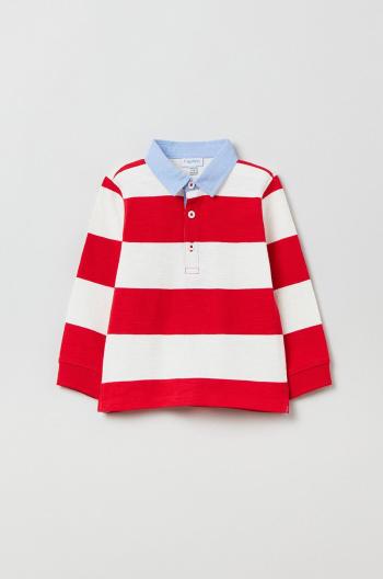 Detská bavlnená košeľa s dlhým rukávom OVS červená farba, vzorovaný