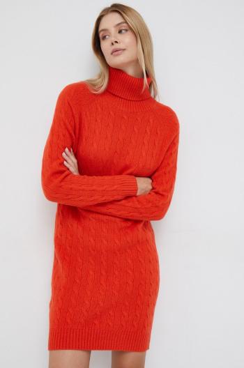 Vlnené šaty Polo Ralph Lauren oranžová farba, mini, rovný strih