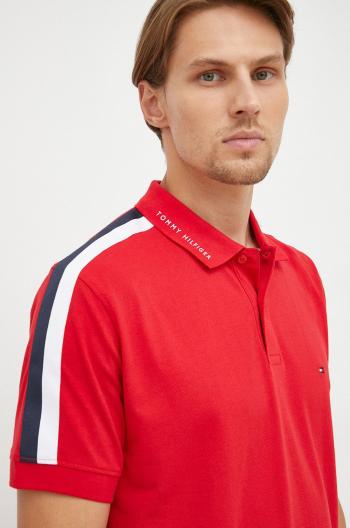 Bavlnené polo tričko Tommy Hilfiger červená farba, s nášivkou