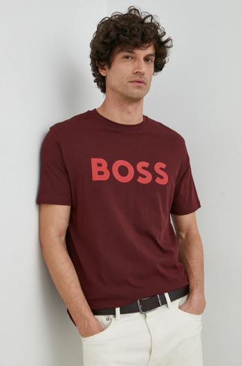 Bavlnené tričko BOSS Boss Casual ružová farba, s potlačou