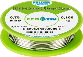 Felder Löttechnik ISO-Core "Ultra Clear" SAC305 spájkovací cín cievka Sn96,5Ag3Cu0,5 0.100 kg 0.75 mm