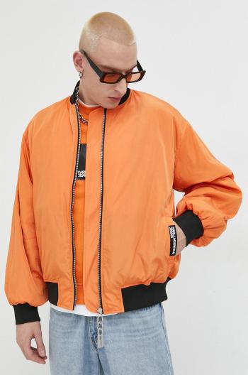 Bunda Karl Lagerfeld Jeans pánsky, oranžová farba, prechodná, oversize