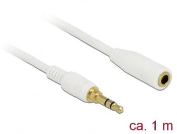 Delock 85577 jack audio predlžovací kábel [1x jack zástrčka 3,5 mm - 1x jack zásuvka 3,5 mm] 1.00 m biela pozlátené kont