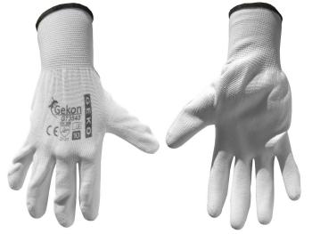 Ochranné rukavice bílé z pletené bavlny, polomáčené v PU, velikost 10"
