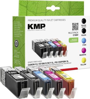 KMP Ink náhradný Canon PGI-550PGBK XL, CLI-551 BK,C,M,Y XL kompatibilná kombinované balenie čierna, foto čierna, zelenom