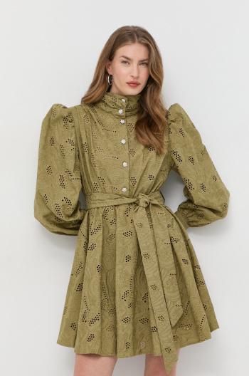Bavlnené šaty Custommade Linnea zelená farba, mini, áčkový strih