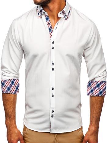 Biela pánska elegantná košeľa s dlhými rukávmi BOLF 4704