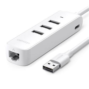 UGREEN USB 2.0 to 3× USB 2.0 + RJ45 (10/100 Mbps) (White) (20983)