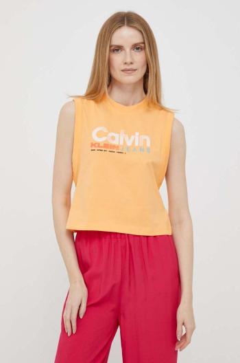 Bavlnený top Calvin Klein Jeans oranžová farba