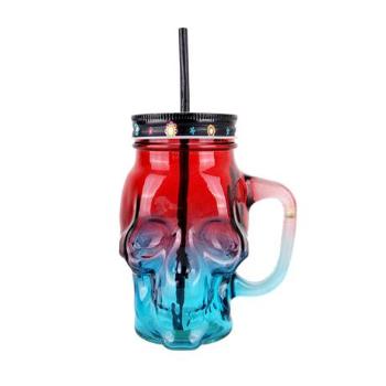 TORO Sklenený pohár s vičkom a slamkou TORO 400ml lebka MIX farieb