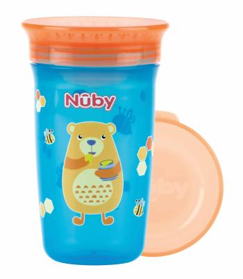 NUBY Hrnček netečúci 360° 300 ml, 6 m+ modrá / oranžová