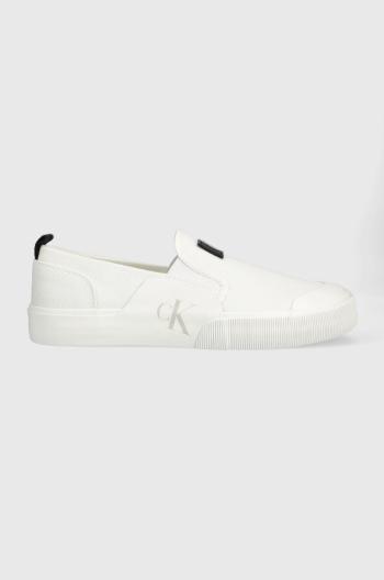 Tenisky Calvin Klein Jeans SKATER VULC SLIPON BADGE pánske, biela farba