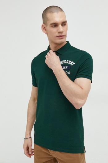 Bavlnené polo tričko Superdry zelená farba, s nášivkou