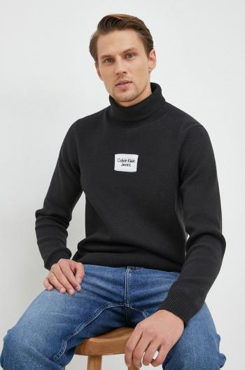 Bavlnený sveter Calvin Klein Jeans pánsky, čierna farba, s rolákom