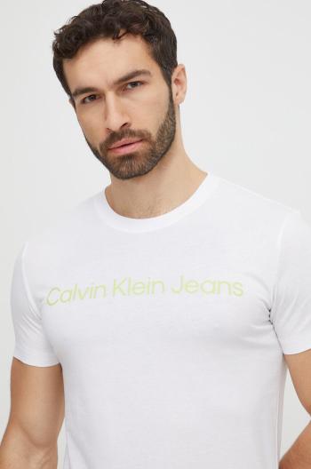 Bavlnené tričko Calvin Klein Jeans biela farba,s potlačou,J30J322344