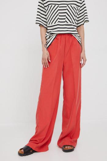 Nohavice Sisley dámske, červená farba, rovné, vysoký pás