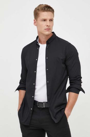 Košeľa Armani Exchange pánska, čierna farba, slim, s golierom button-down