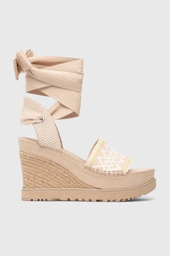 Sandále UGG Abbot Ankle Wrap dámske, béžová farba, na kline