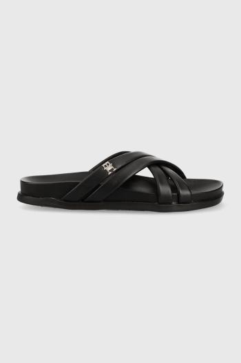 Kožené šľapky Tommy Hilfiger STRAP FEMININE SANDAL dámske, čierna farba