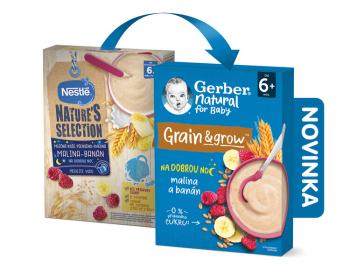 GERBER Natural mliečna kaša pšenično ovsená malina a banán 220 g