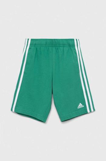 Detské bavlnené šortky adidas U 3S KN zelená farba, nastaviteľný pás