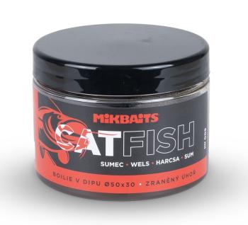 Mikbaits boilie v dipe catfish pečeň halibut 500 ml - 50x30 mm