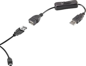 Renkforce #####USB-Kabel USB 2.0 #####USB-A Stecker, #####USB-Mini-B Stecker 40.00 cm čierna vr. spínače ZAP / VYP, pozl