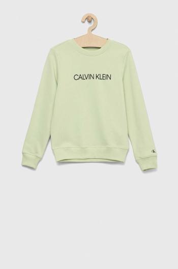 Detská bavlnená mikina Calvin Klein Jeans zelená farba, jednofarebná
