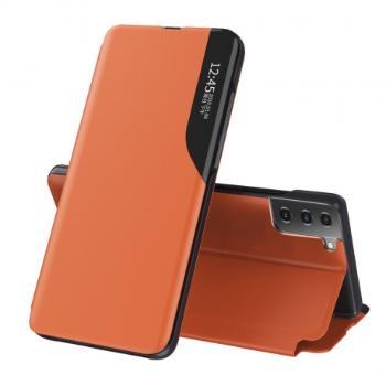 MG Eco Leather View knižkové puzdro na Samsung Galaxy S21 Plus 5G, oranžové