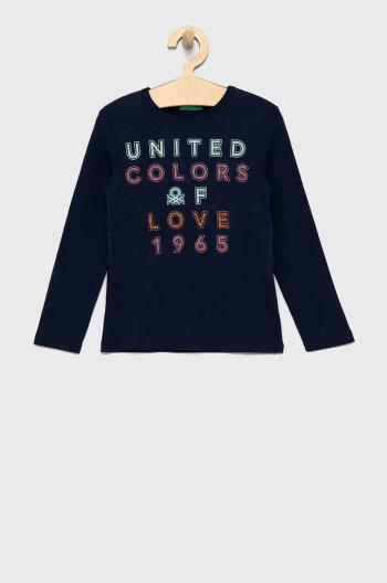 Detská bavlnená košeľa s dlhým rukávom United Colors of Benetton tmavomodrá farba,
